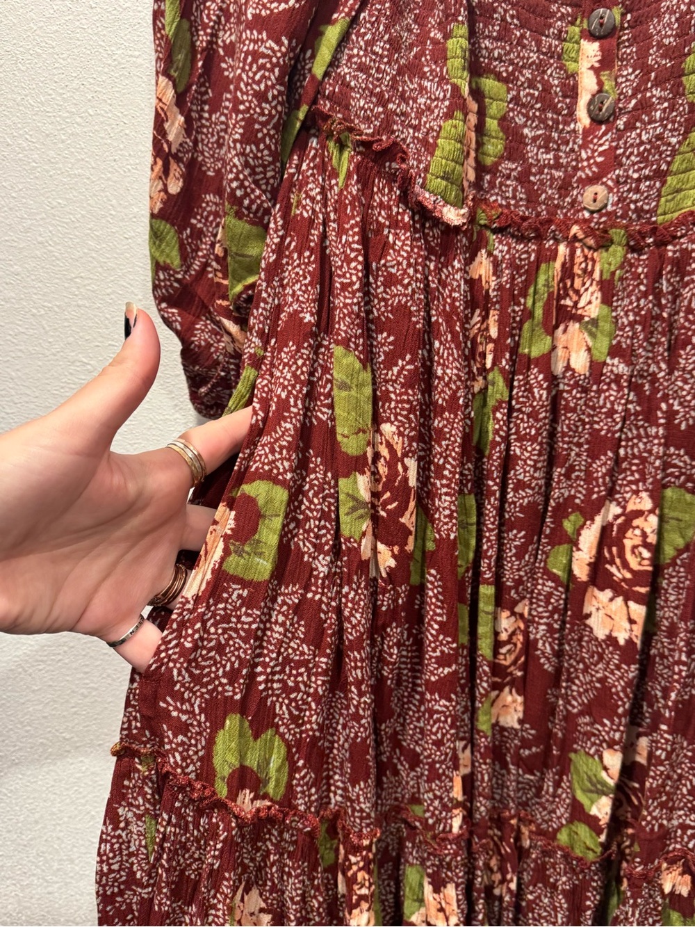 Free People Summer Picnic Mini Dress L Burgundy Floral Open Back - Picture 6 of 8